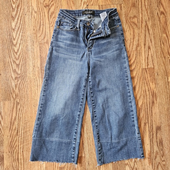 Judy Blue Denim - Judy Blue‎ Jeans Women 1 25 Wide Leg Baggy High Waist Med Wash Faded Stretch Raw